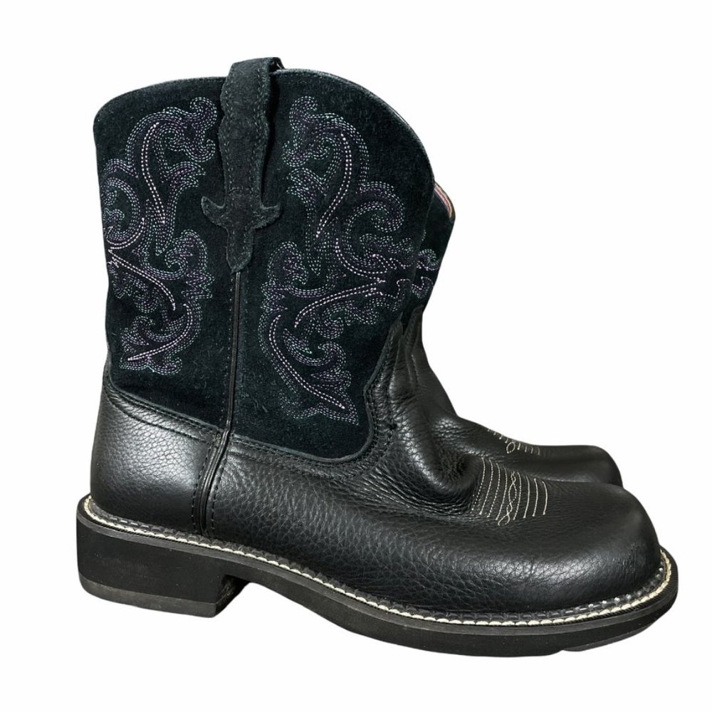 Ariat Fatbaby II Black Deertan & Purple Leather Western Boots 10004729 - Picture 1 of 12